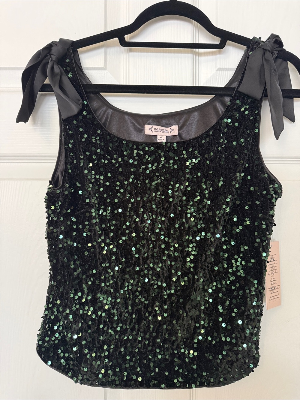 Amazing Kids Black & Green Sequin Tank Dress with Bow Straps